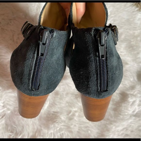 Sole Society Sally Blue Leather Open Toe Heeled Ankle Sandals Booties Size 8.5 M - Picture 11 of 13